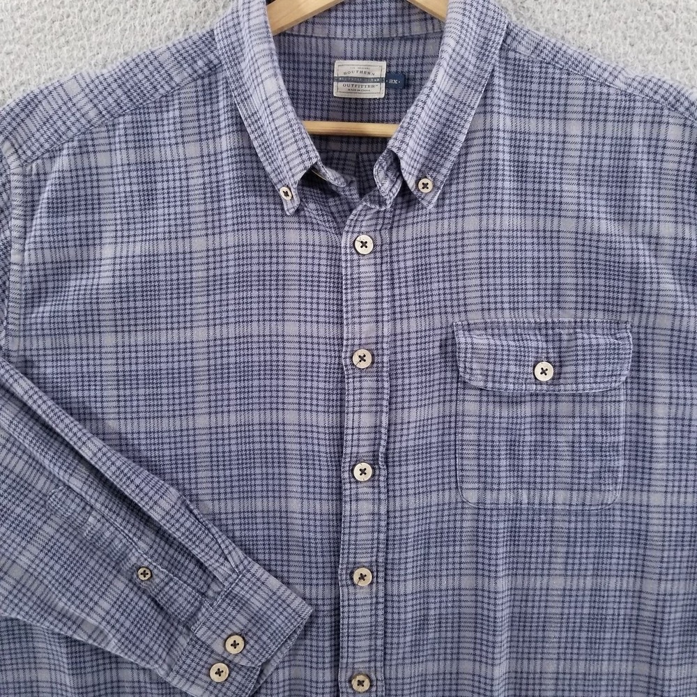 Southern Marsh Shirt Mens 2XL Blue Flannel Button Down Plaid Long Sleeve Cotton